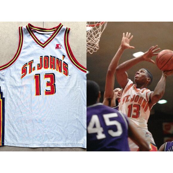 Felipe LOPEZ St John's Red Storm 90s STARTER jersey L white NCAA basketball vtg - Picture 1 of 11
